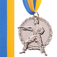 Медаль спортивная с лентой Zelart Карате C-4338 цвет серебряный