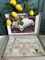 Скатерть на обеденный стол из льна сервировочная прямоугольная Турция Verolli 110*160 см кремовая