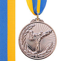 Медаль спортивная с лентой Zelart Карате C-7016 цвет серебряный