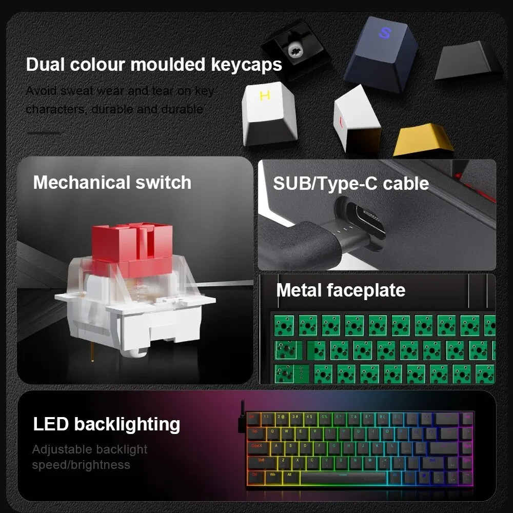 Игровая механическая клавиатура E-YOOSO Z686 для игр, для ПК с подсветкой RGB, Кириллица, Red Switch, Hot Swap - фото 7 - id-p2132857653