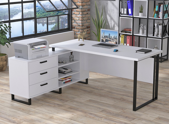 Стіл керівника з тумбою Нотаріус Loft Design 160х140 см білий TM Loft design, фото 1