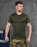 Тактическая футболка coolpas олива Футболка с тризубом на груди хаки Потоотводная армейская военная футболка