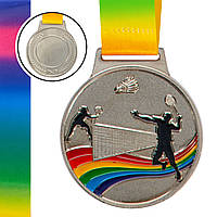 Медаль спортивная с лентой цветная Zelart Бадминтон C-0346 цвет серебряный