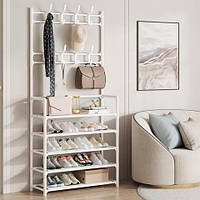 Напольная вешалка для одежды New simple floor clothes rack size с полками и крючками, Белая