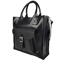 Женская кожаная сумка шоппер, шопер из натуральной кожи черный глянец комбинированная