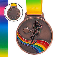 Медаль спортивная с лентой цветная Zelart Большой теннис C-0338 цвет бронзовый