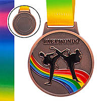 Медаль спортивная с лентой цветная Zelart Тхэквондо C-0345 цвет бронзовый