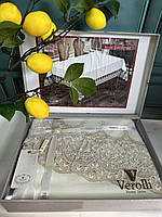 Скатерть на овальный обеденный стол льняная (лен) сервировочная 160/220 см Турция Verolli