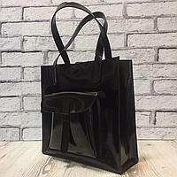 Женская кожаная сумка шоппер, шопер из натуральной кожи черный глянец