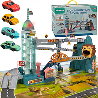 Игровой детский автотрек (гоночная трасса) 4 машинки с горками и лифтом - Lion Mountain Adventure