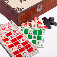 Настільна гра лото в дерев'яній коробці Zelart W9902 колір бордовий