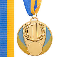 Медаль спортивная с лентой Zelart UKRAINE с украинской символикой C-4339 цвет золотой