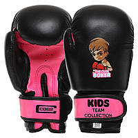 Перчатки боксерские детские CORE BO-8543 размер 2 унции цвет черный-салатовый 4 унции, Черный-розовый