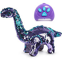 Мягкая Игрушка Динозавр на Радиоуправлении в Пайетках Повторюшка на Батарейках