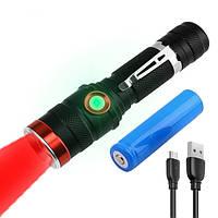 Ручний акумуляторний ліхтар із червоним світлом BL-736-R, 1x18650, micro USB, з фокусуванням, з кліпсою