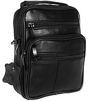 Кожаная мужская сумка через плечо барсетка из натуральной кожи 8655 черная 19х15см