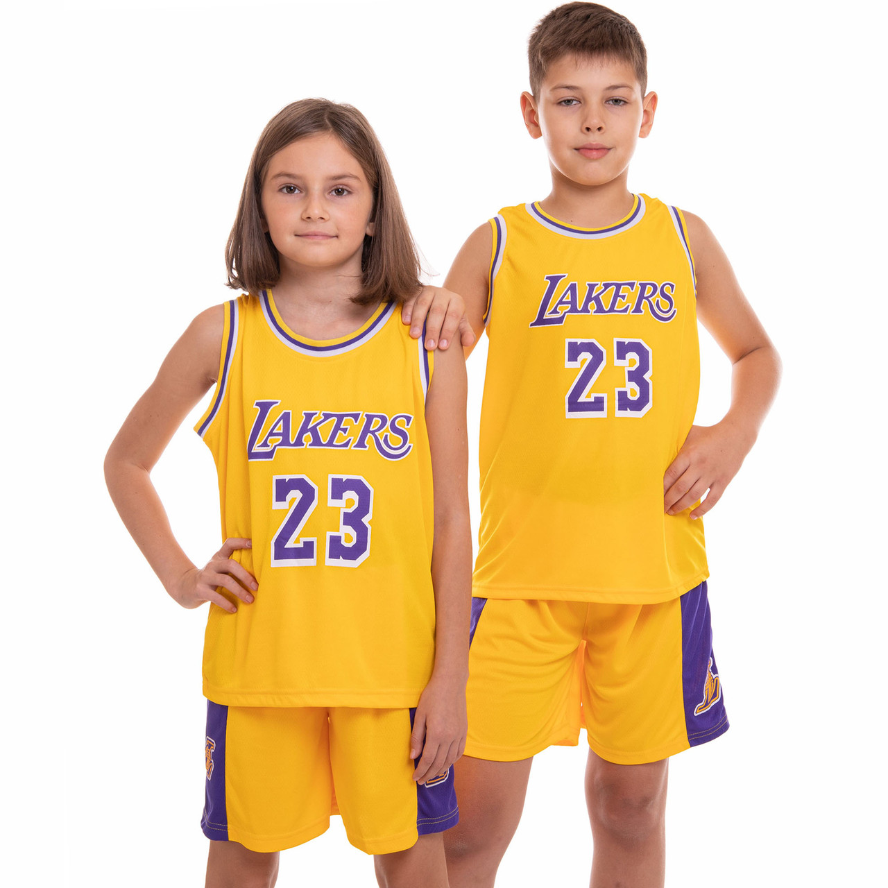 Форма баскетбольная детская NB-Sport NBA LAKERS 23 BA-0563 размер M цвет желтый-фиолетовый - фото 1 - id-p2132670193