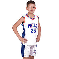 Форма баскетбольная детская NB-Sport NBA PHILA 25 BA-0927 размер M цвет белый-синий