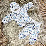 Дитячий костюм 3в1 для новонародженого 56 розмір сорочка повзунки шапочка, фото 3