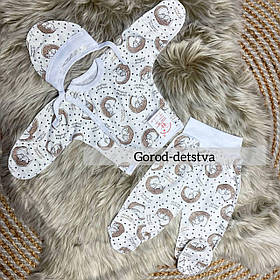 Дитячий костюм 3в1 для новонародженого 56 розмір сорочка повзунки шапочка