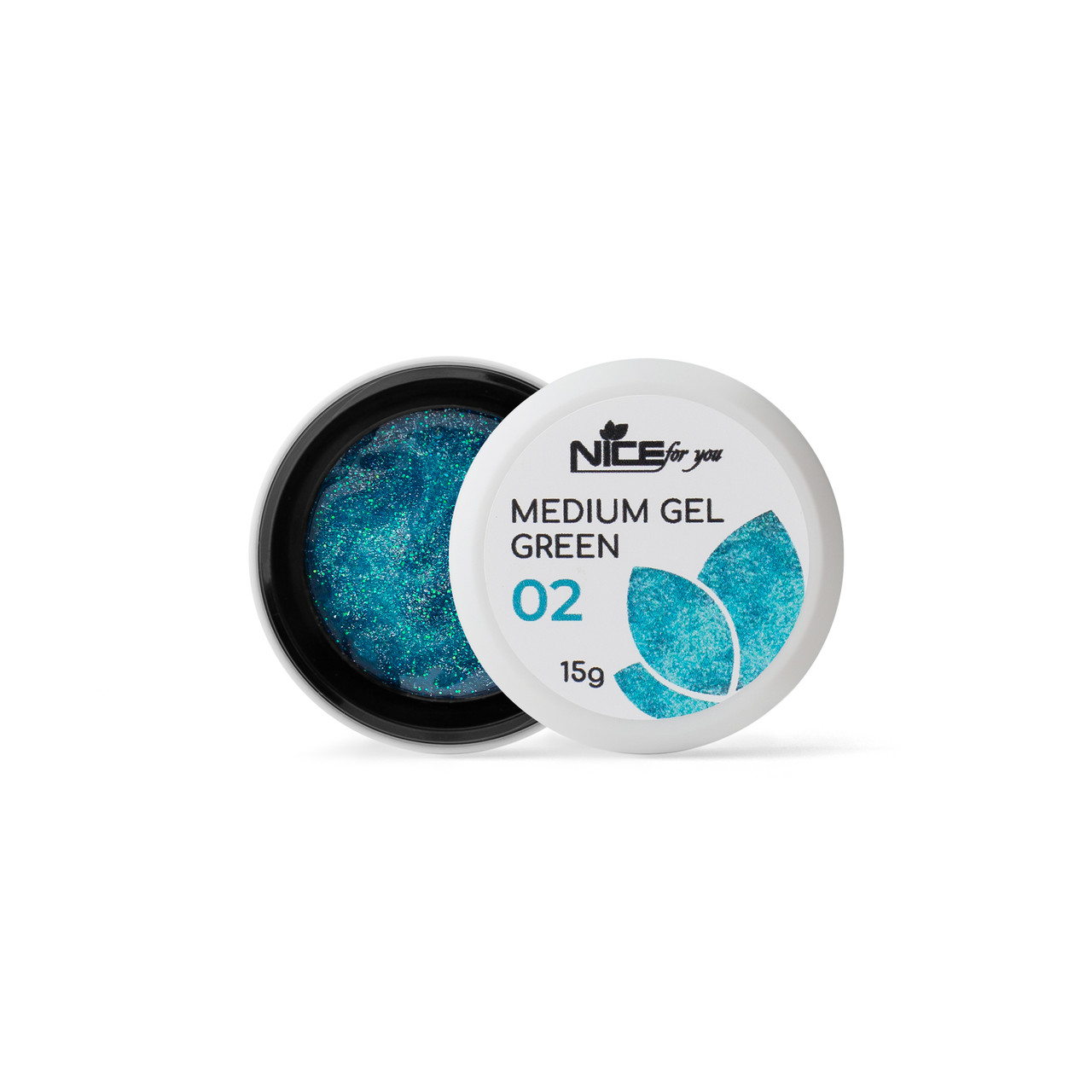 Гель для нарощування Nice for you Medium gel №02 Green Зелений з шимером 15 г