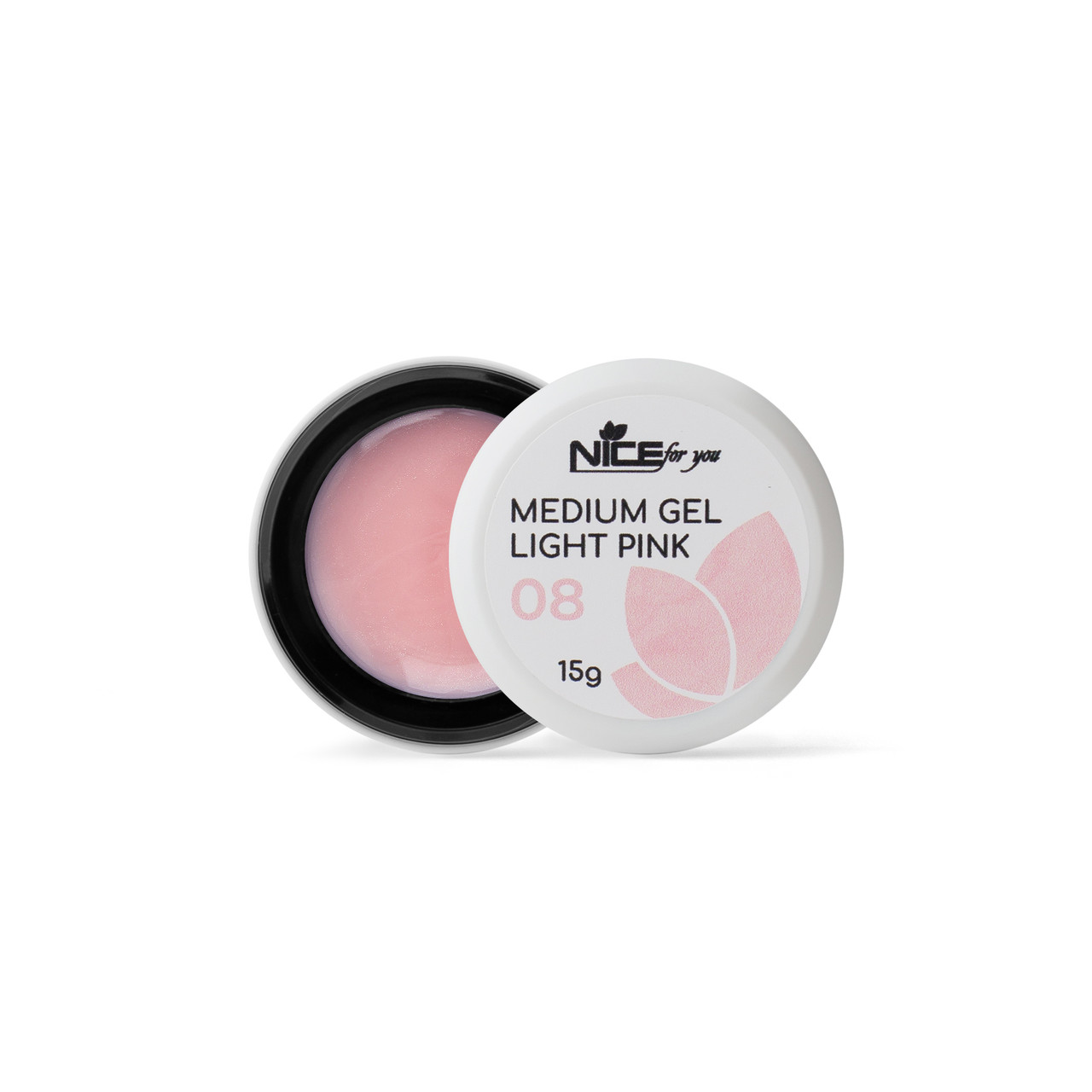 Гель для нарощування Medium gel Nice for you №08 Light pink світло-рожевий з шимером 15 г