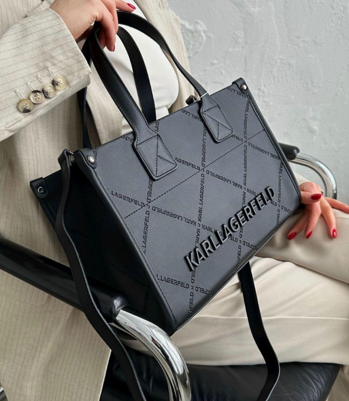 Жіноча сумка Karl Lagerfeld Black еко шкіра містка сумка Карл Лагерфельд чорна на 1 відділення KARL