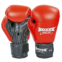 Перчатки боксерские кожаные BOXER 2023 размер 10 унции цвет красный-черный