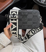 Женская сумка Michael Kors Black White эко кожа сумка Майкл Корс черная Кросс Боди на 2 отделения MK