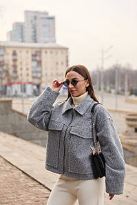 Модний вовняний бомбер оверсайз фасону з коміром на блискавку cірий