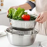 Многофункциональный кухонный набор из нержавеющей стали 3 в 1 Metal Basket Cutter Миска дуршлаг и терка