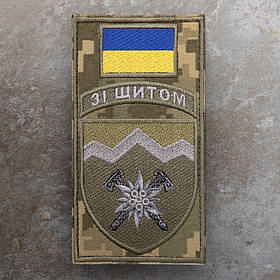 Шеврон-заглушка 10 ОГШБр "Зі щитом" піксель олива