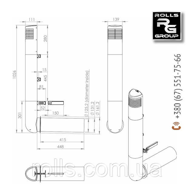 Креслення Цокольний дефлектор ROSS - 125/135 Розміри 