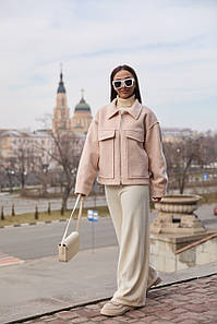Модний вовняний бомбер оверсайз фасону з коміром на блискавку персиковий