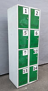 Камера, локер для магазину на 8 комірок 180х60х50 см., зелений/жовтий, Б/у