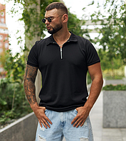 Мужское поло с молнией Черный (M), поло повседневное, стильная мужская футболка поло VORT