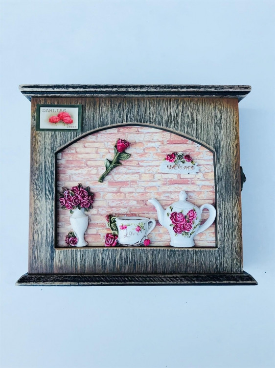 Ключниця настінна чайна Троянда, фото 1