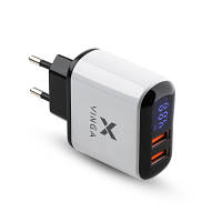 Зарядное устройство Vinga 2 Port QC3.0 Display Wall Charger (VWCQAADW) KZZ