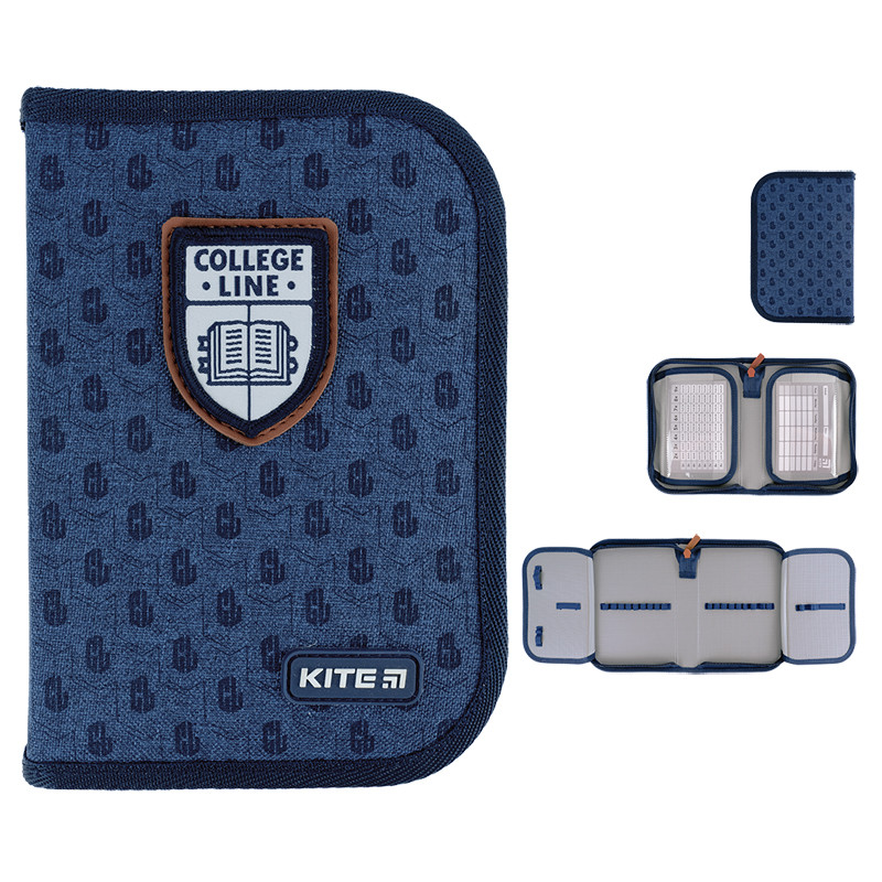 Пенал без наповнення Kite College Line K24-622-2, 1 відділення, 2 закоти  20x14x3.9  синій