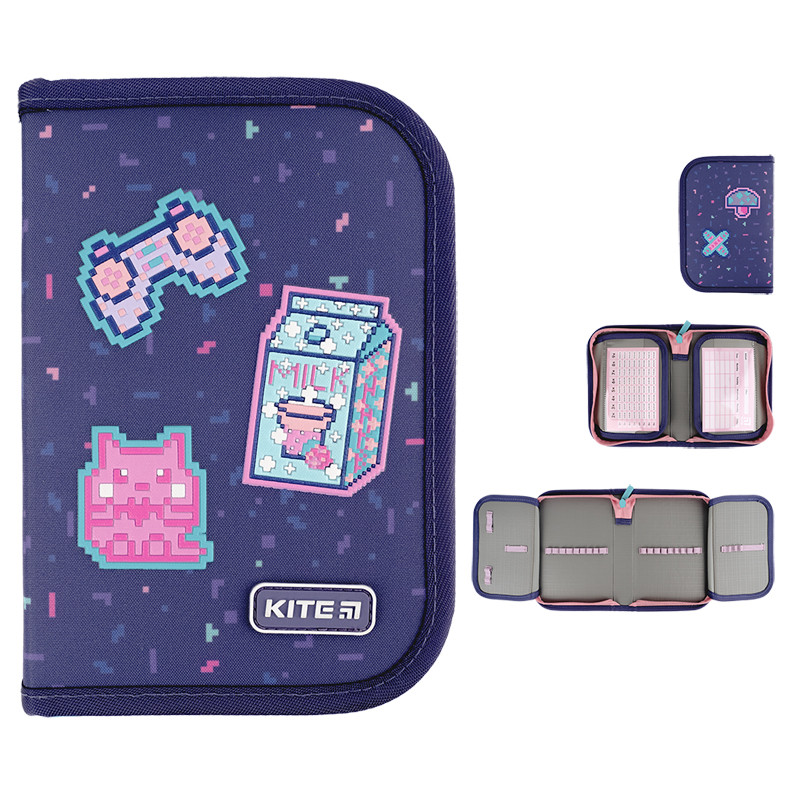 Пенал без наповнення Kite Pixel Love K24-622-5, 1 відділення, 2 закоти 20x14x3.9 фіолетовий