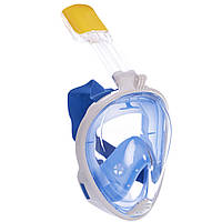 Маска для снорклинга с дыханием через нос Zelart Swim One M2068G размер L-XL цвет белый-голубой