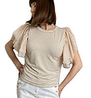 Женская бежевая блузка с пышным рукавом 46-44 укр