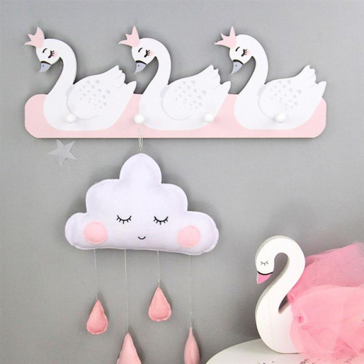 Дитяча деревяна настінна вішалка Лебеді, фото 1