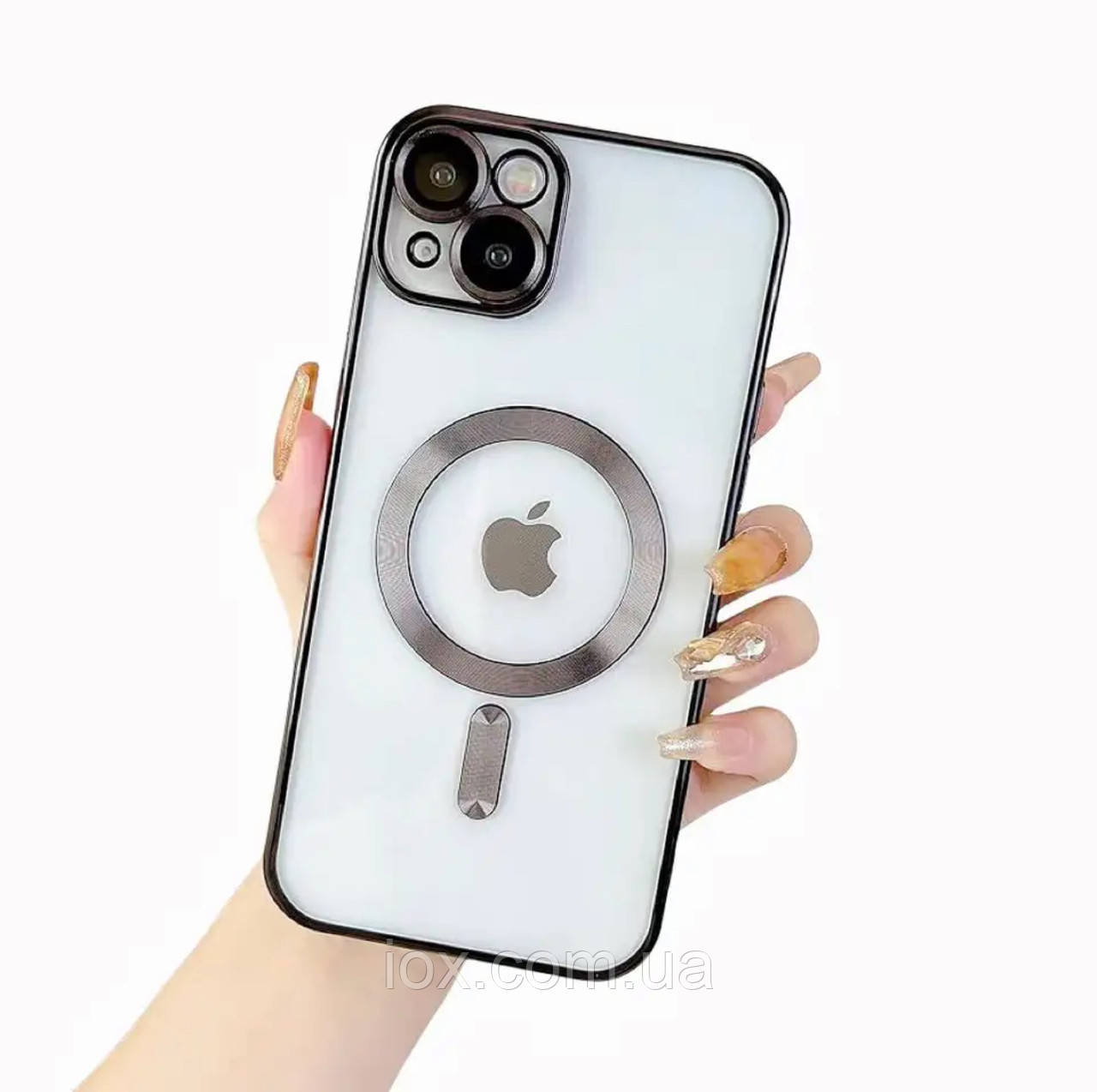Прозрачно-чорний чехол для Iphone 15 MagSafe та захистом на камеру