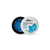 Гель для наращивания Medium gel Nice for you №03 Blue голубой с шимером 15 г