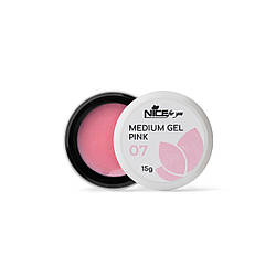 Гель для нарощування Medium gel Nice for you №07 Pink рожевий з шимером 15 г