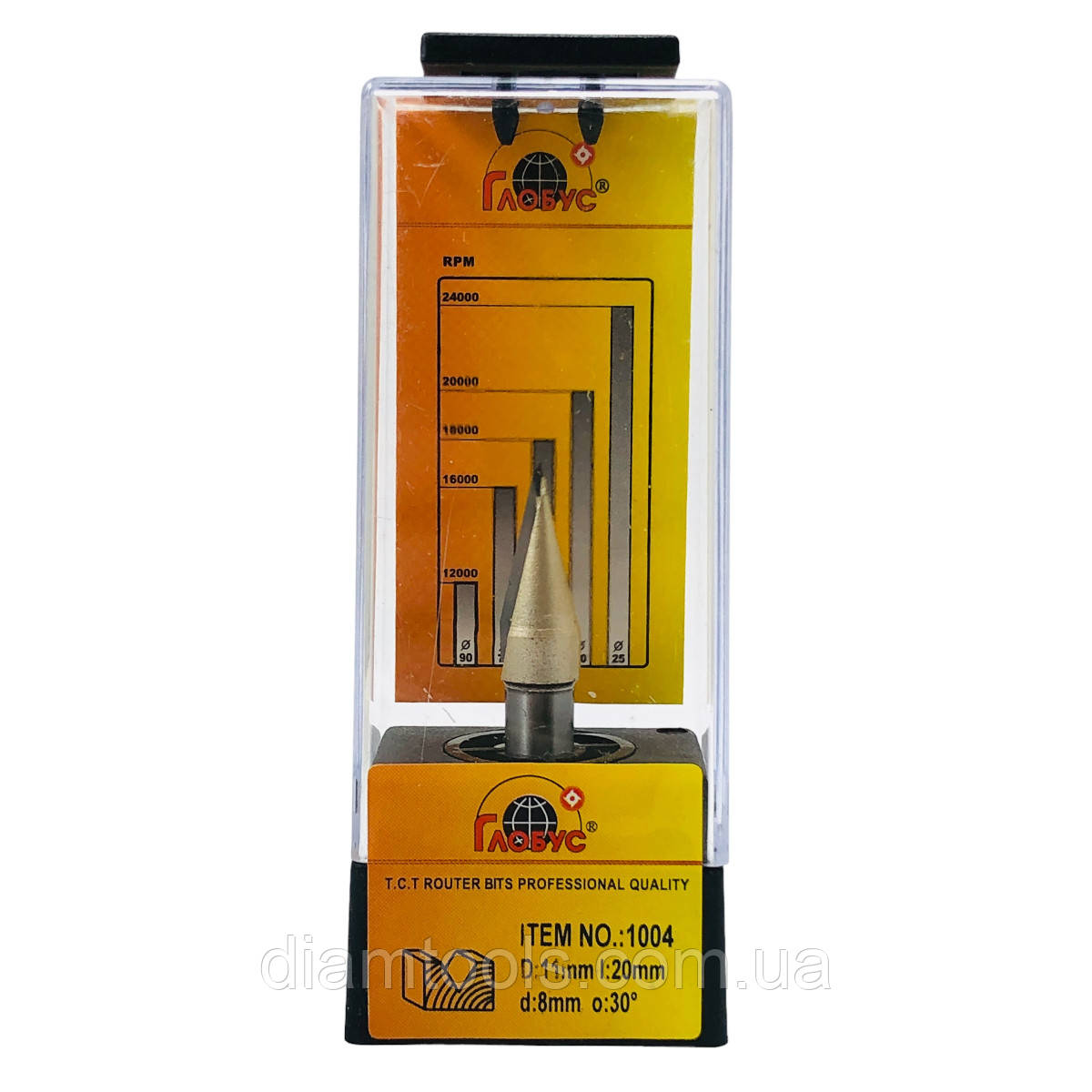 Фреза Глобус пазова V-подібна 1004 D11 d8 L55 h20 O30 z1