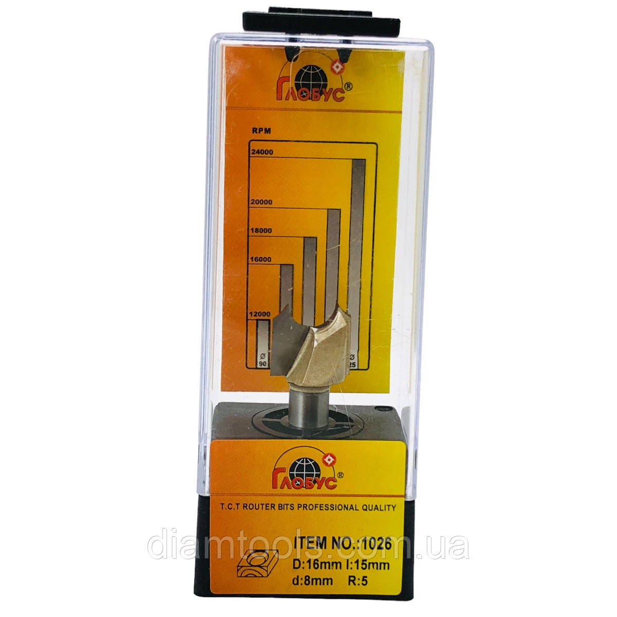 Фреза для виготовлення розеток Глобус 1026 D16 d8 L50 h10 R5