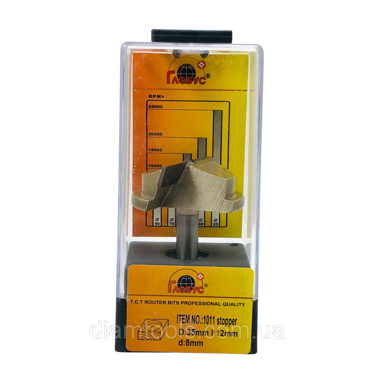 Фреза для меблевої петлі Глобус 1011 D35 d8 L53 h18 з обмежувачем