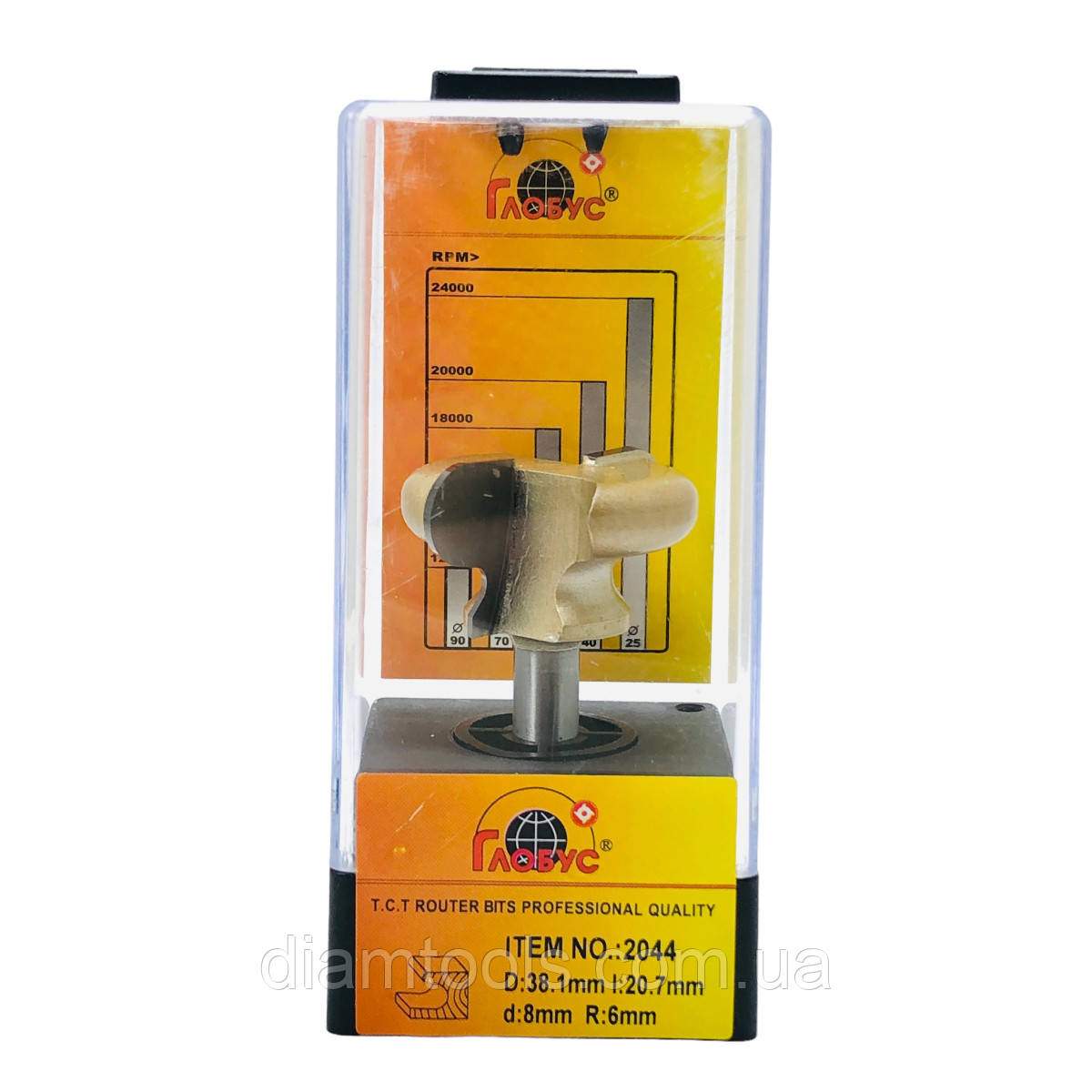 Фреза для прихованих ручок Глобус 2044 D38.1 d8 L55.7 h20.7 R6, фото 1